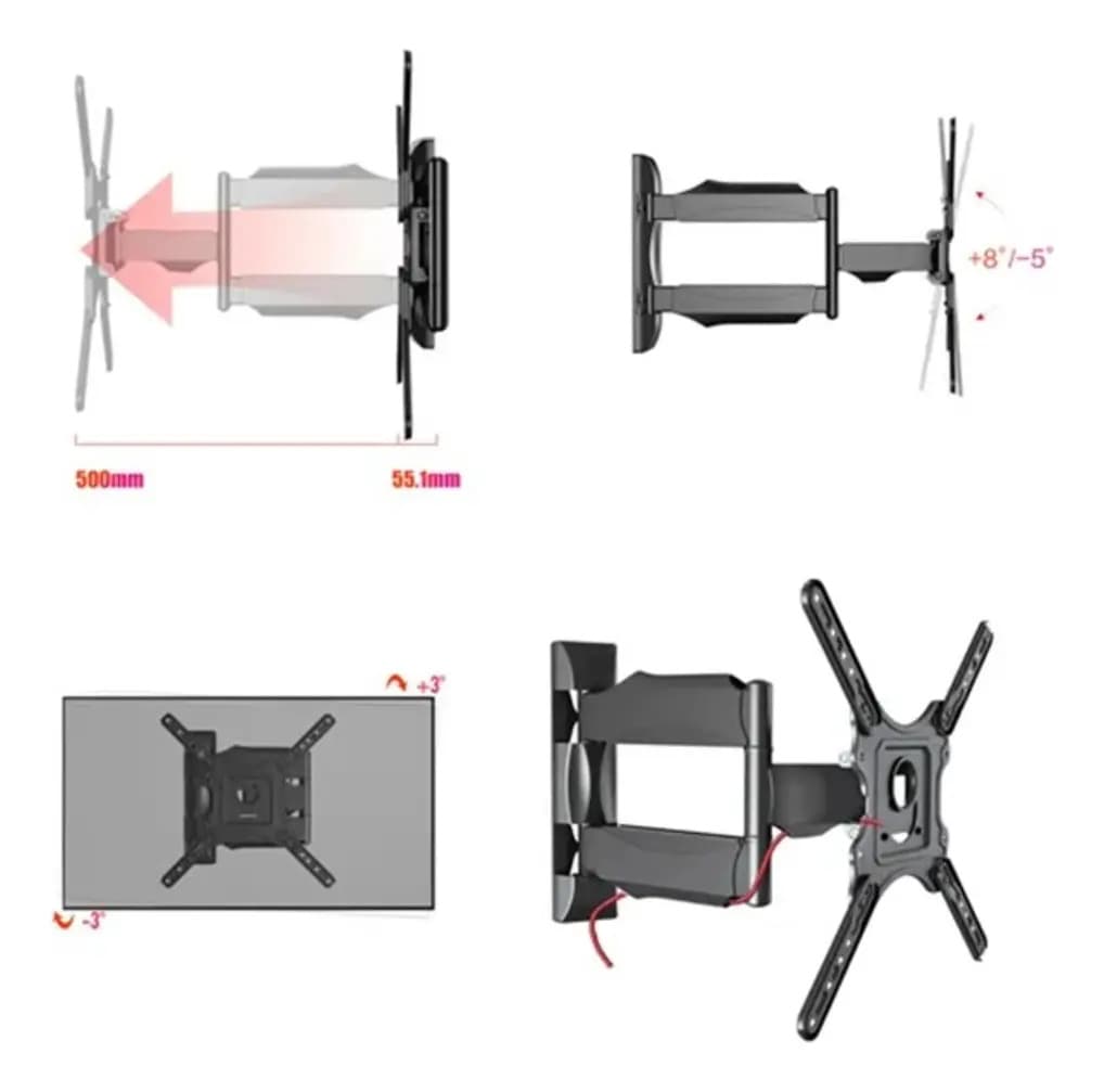 Base Soporte Tv Pared 3 Brazos Ajustable 32 A 55 Pulgadas Negro — imagen 6
