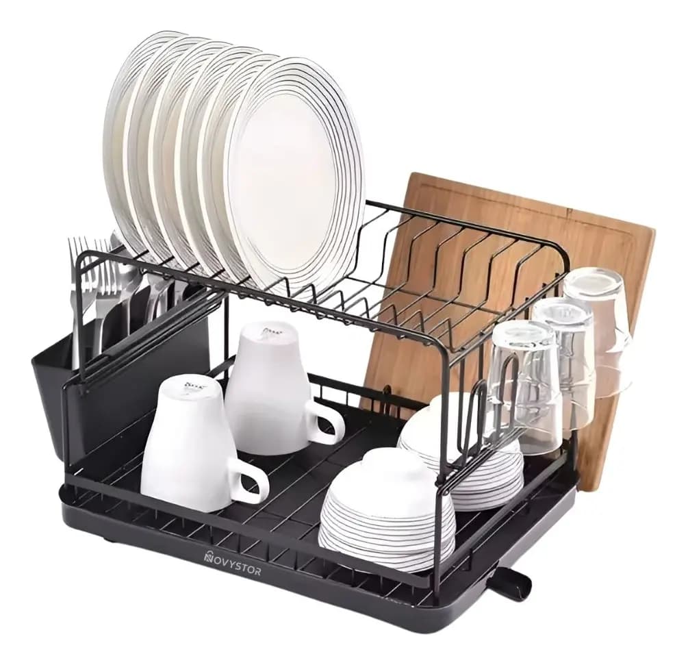 Escurridor De Platos Acero Inoxidable Novystor 2 Niveles Negro