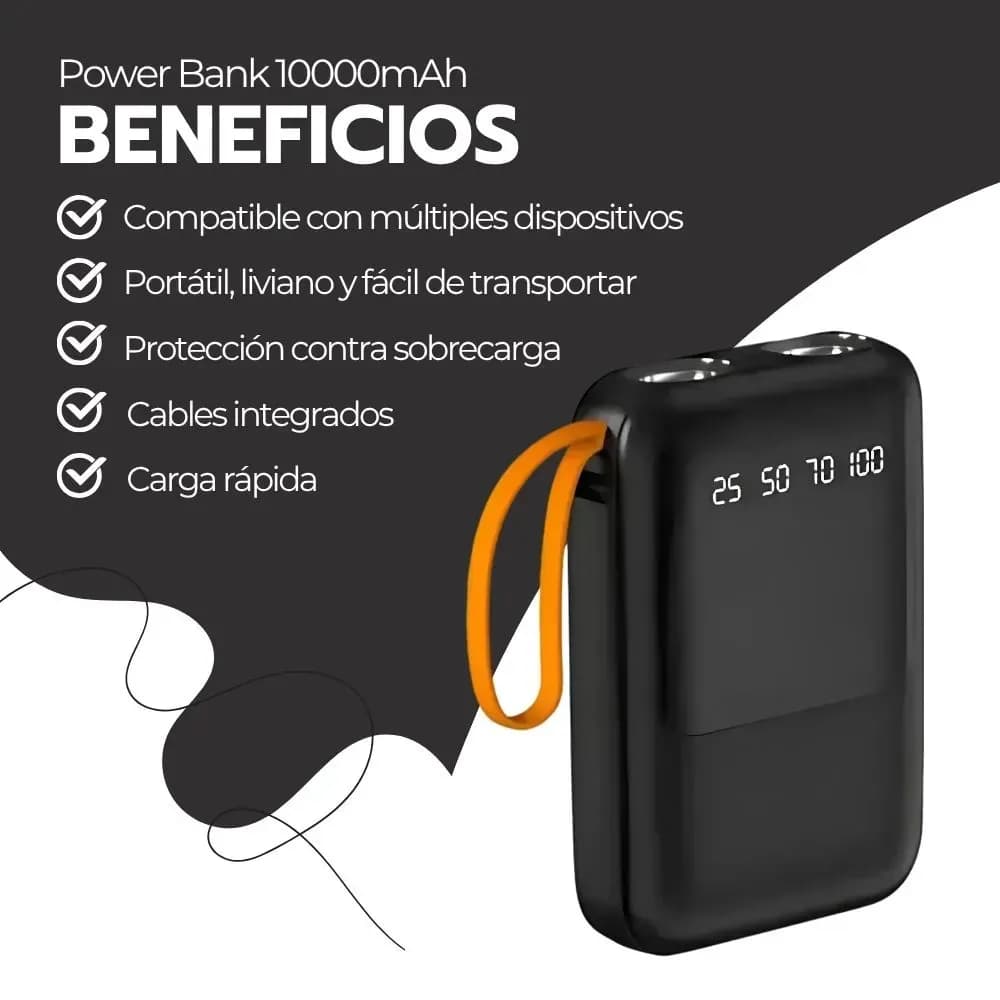 Power Bank R47 10000mah Carga Rápida Led Pantalla Negro — imagen 4