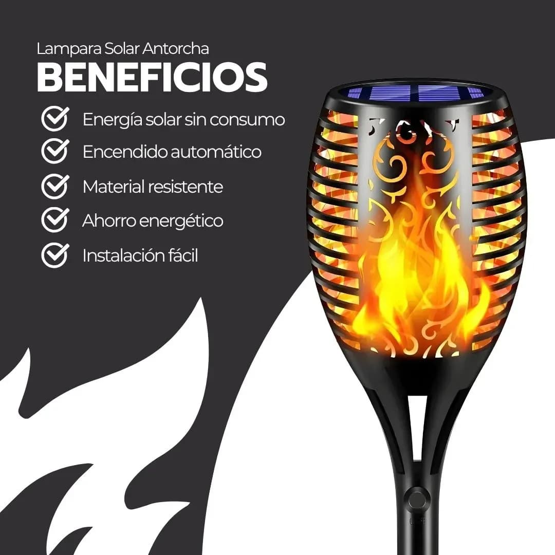 Lampara Solar Antorcha Para Jardín Estaca Efecto Fuego Ip65 Negro — imagen 4
