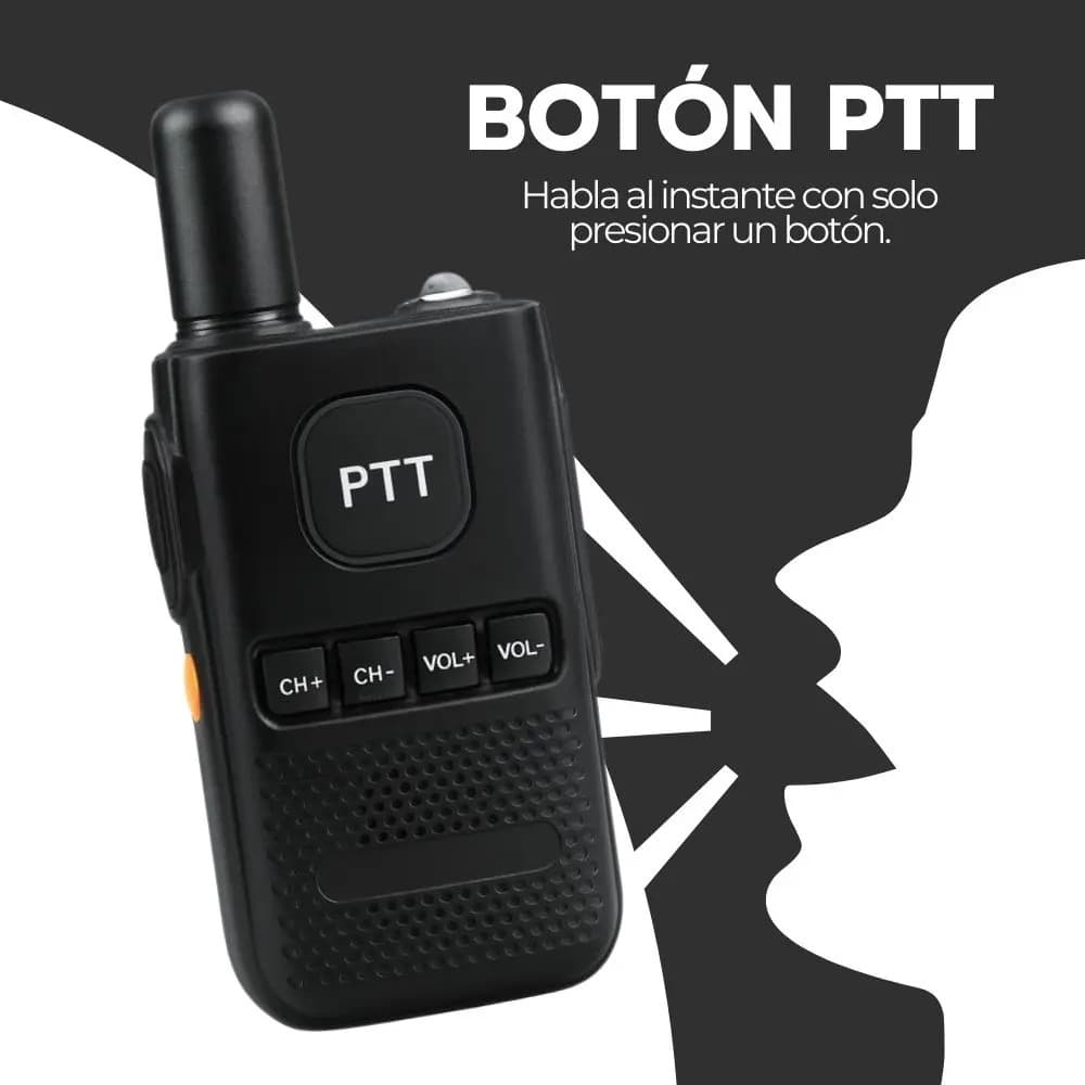 Walkie Talkie Profesional Fm Recargable Con Auriculares Negro — imagen 5