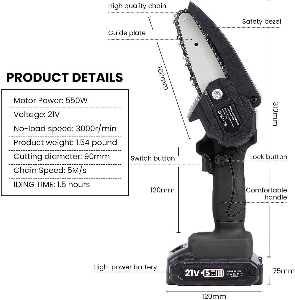 Motosierra Eléctrica Recargable Portátil 4" — imagen 6