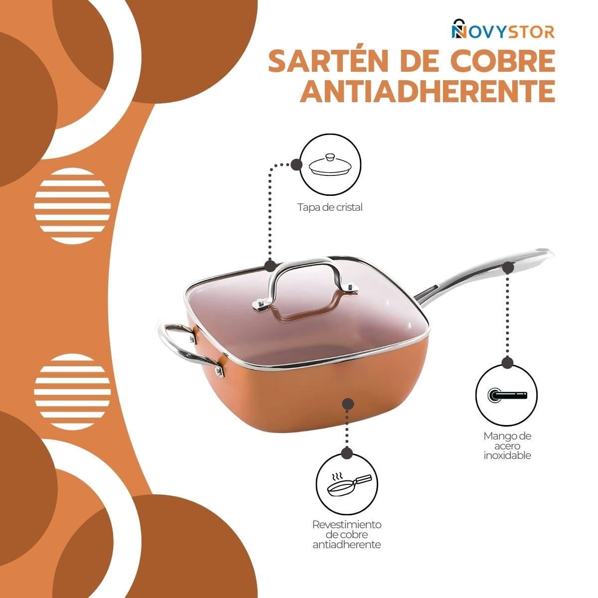 Sartén De Cobre Multiuso Antiadherente Cesta Freír Cerámica — imagen 3