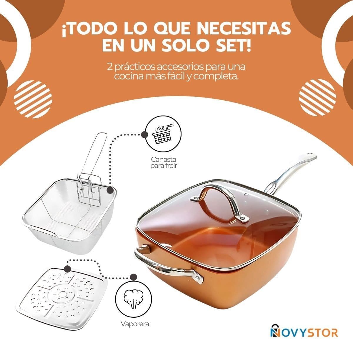 Sartén De Cobre Multiuso Antiadherente Cesta Freír Cerámica — imagen 5