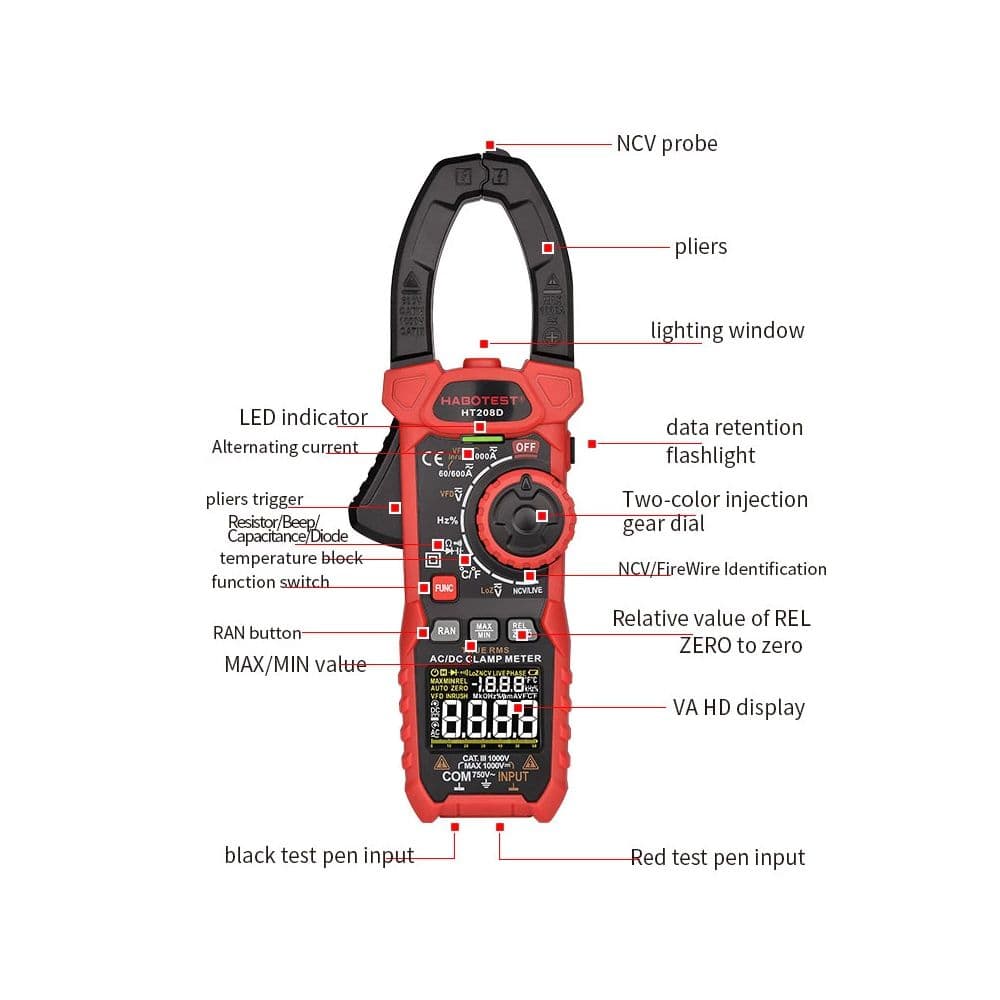 Pinza tenaza Amperímetro digital Ht208d — imagen 2