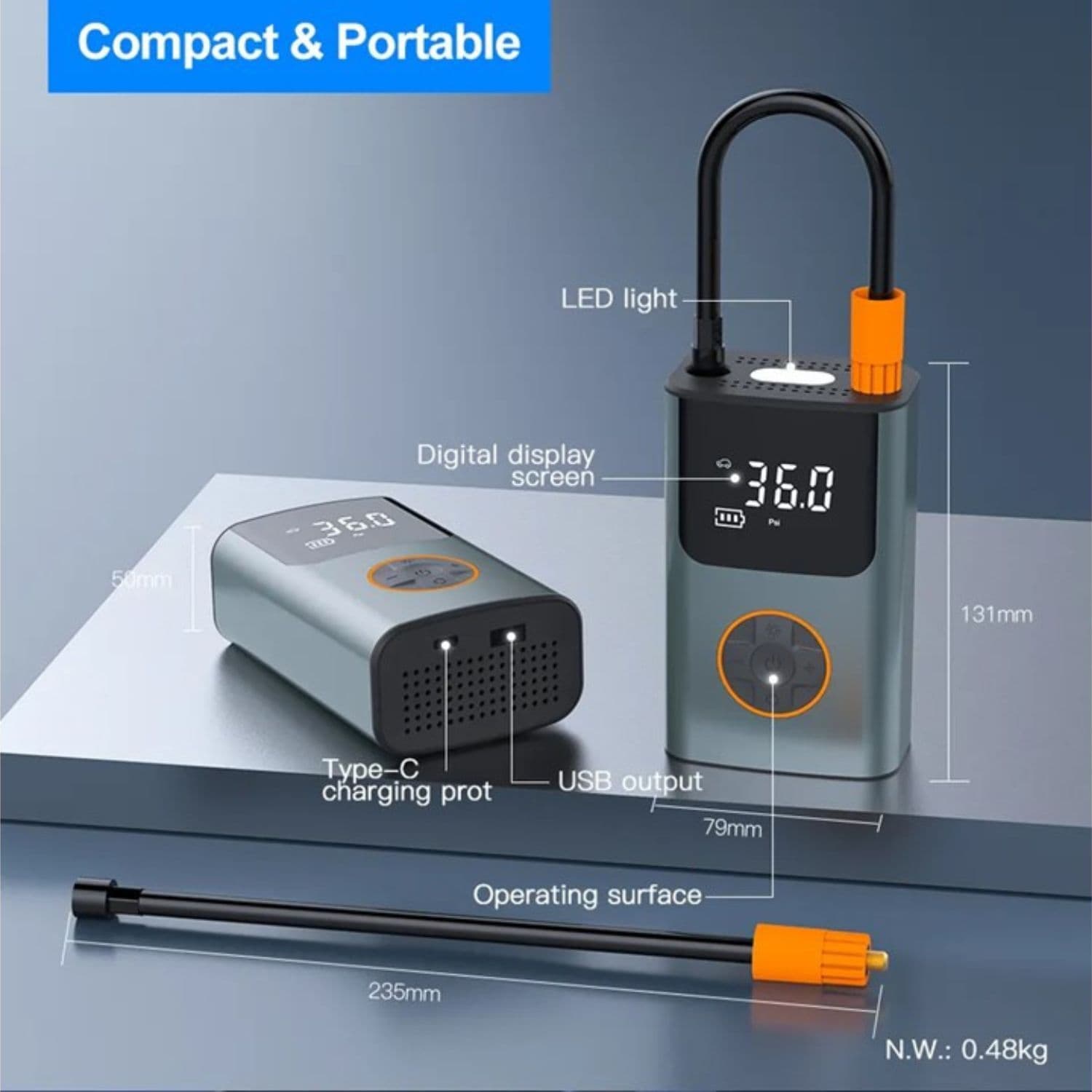 Compresor De Aire Portátil Digital 50 Watt 150 Psi — imagen 6