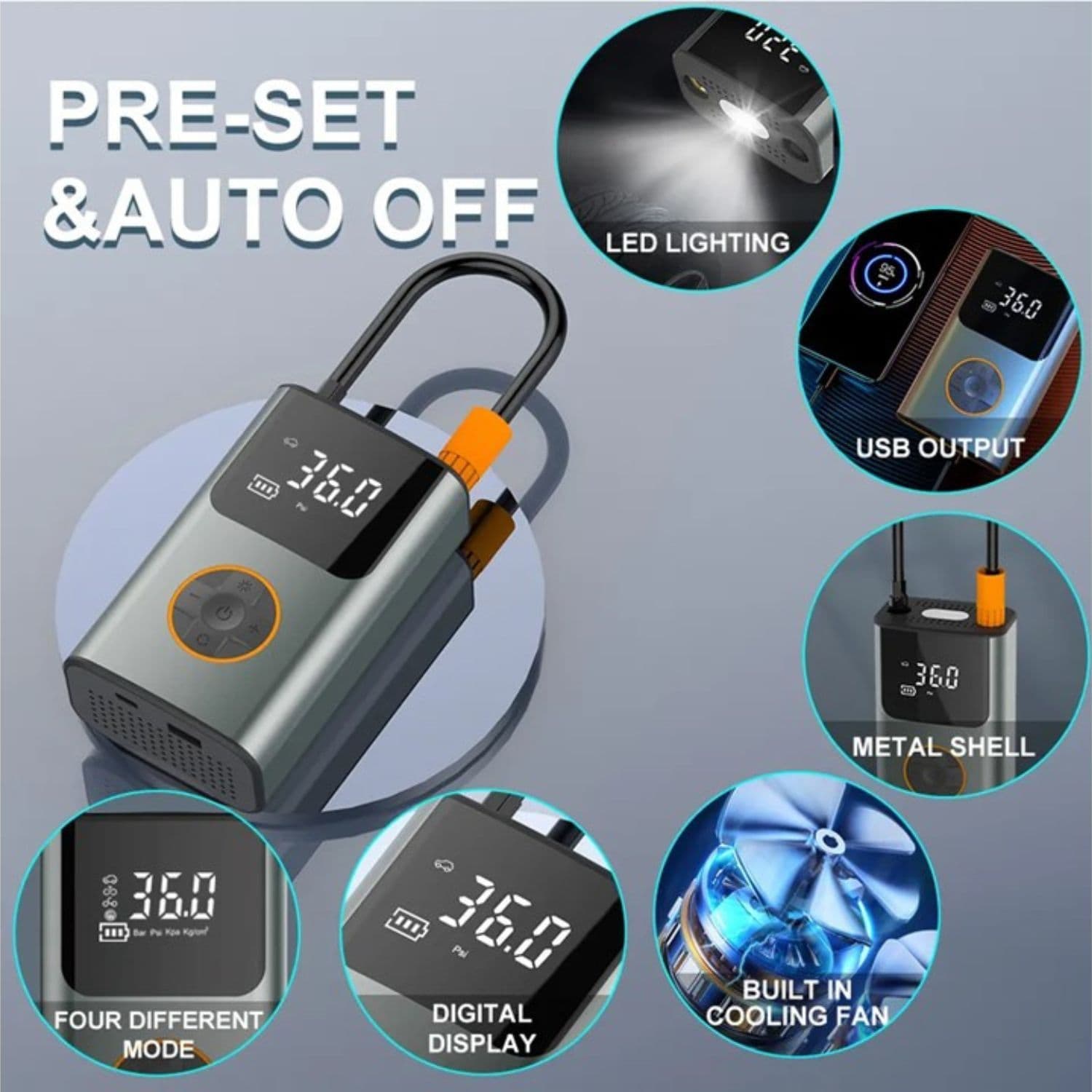 Compresor De Aire Portátil Digital 50 Watt 150 Psi — imagen 7