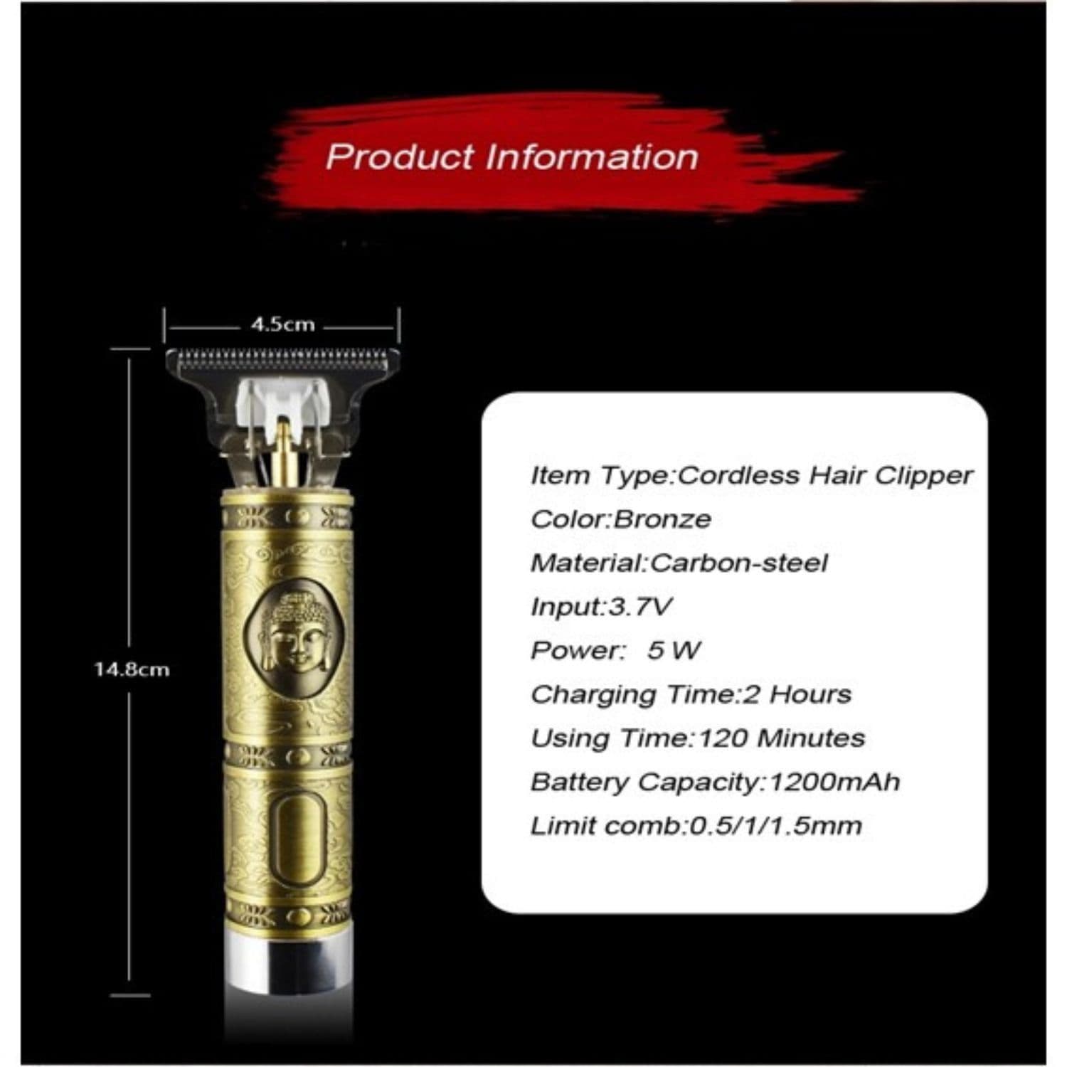 Maquina Cortadora Pelo Metálica Recargable Usb Profesional — imagen 5