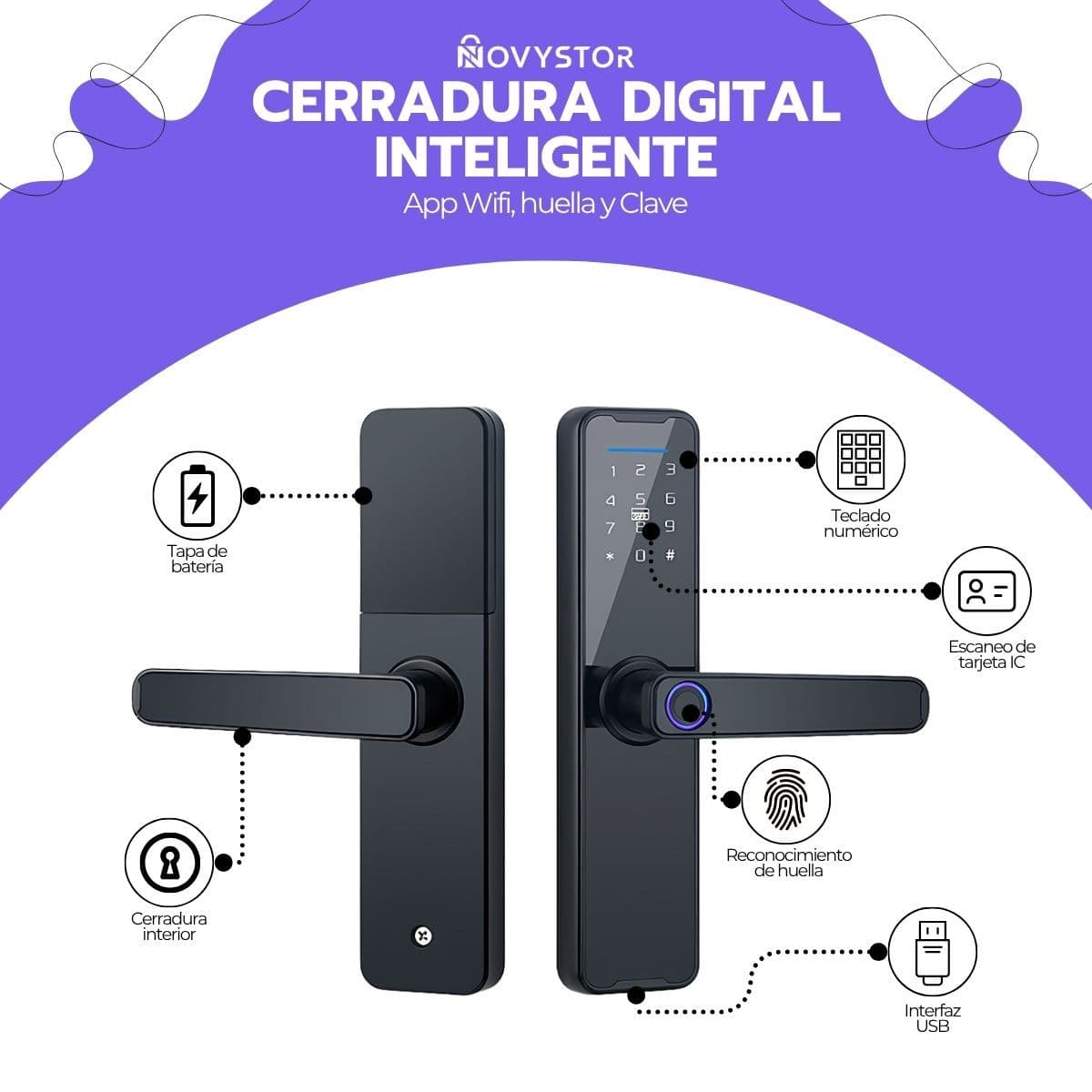 Cerradura Digital Inteligente App Wifi, huella y Clave — imagen 3