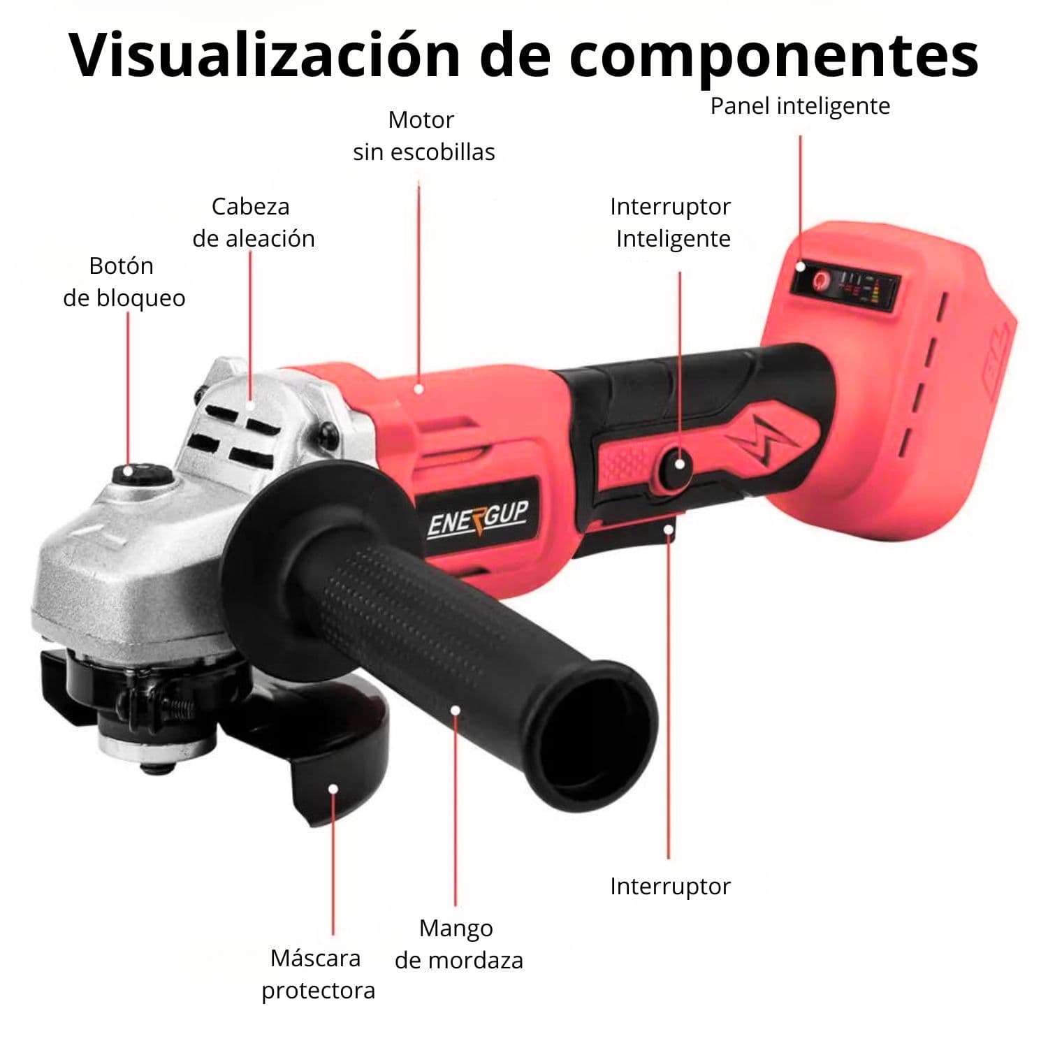 Esmeril angular inalámbrico 4,5" 48V +2 batería +Accesorios — imagen 5