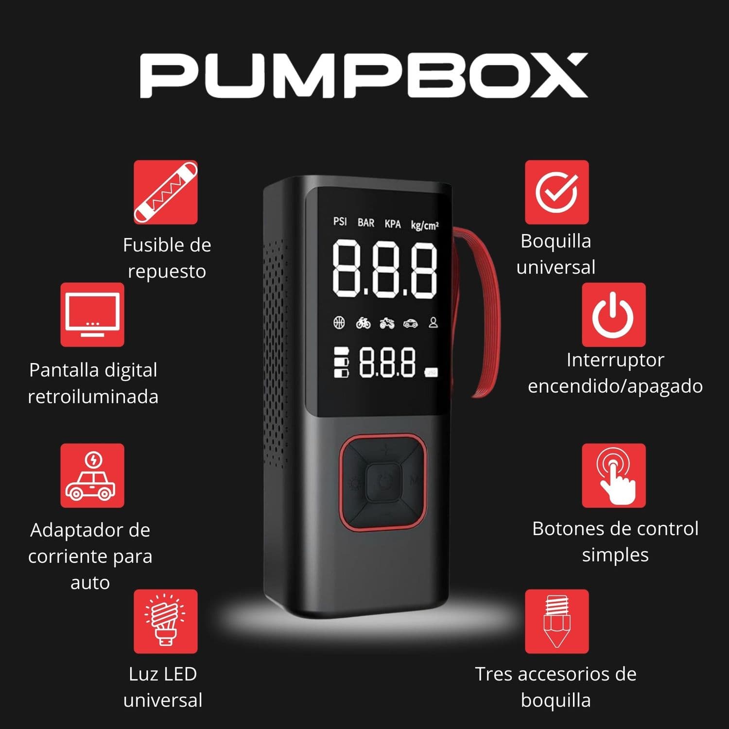 Compresor de aire para auto Portátil Digital a Batería 12V — imagen 3