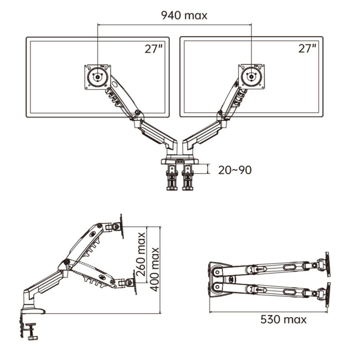 Base Escritorio Soporte Televisor Monitor 17 -27 2-9kg F160 — imagen 7