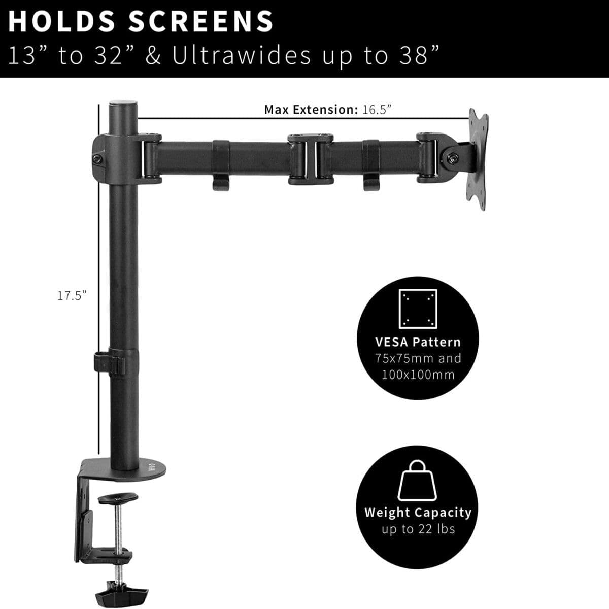 Soporte Un Brazo Monitor 13 A 27 Base Ajustable Articulado — imagen 4