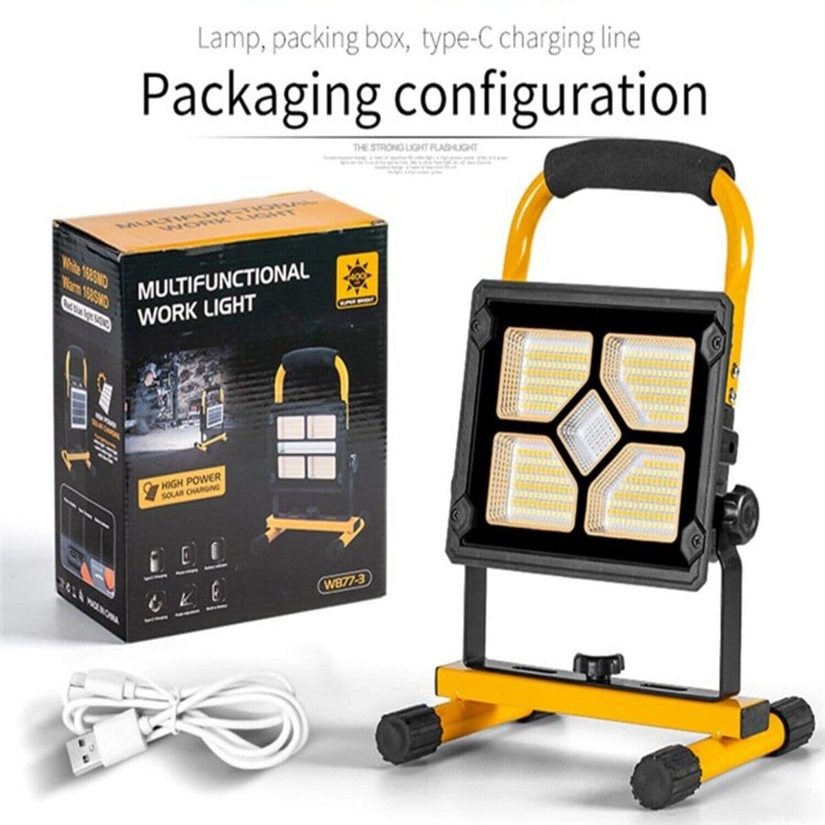 Foco Proyector Led Recargable Portátil Trabajo Solar — imagen 2