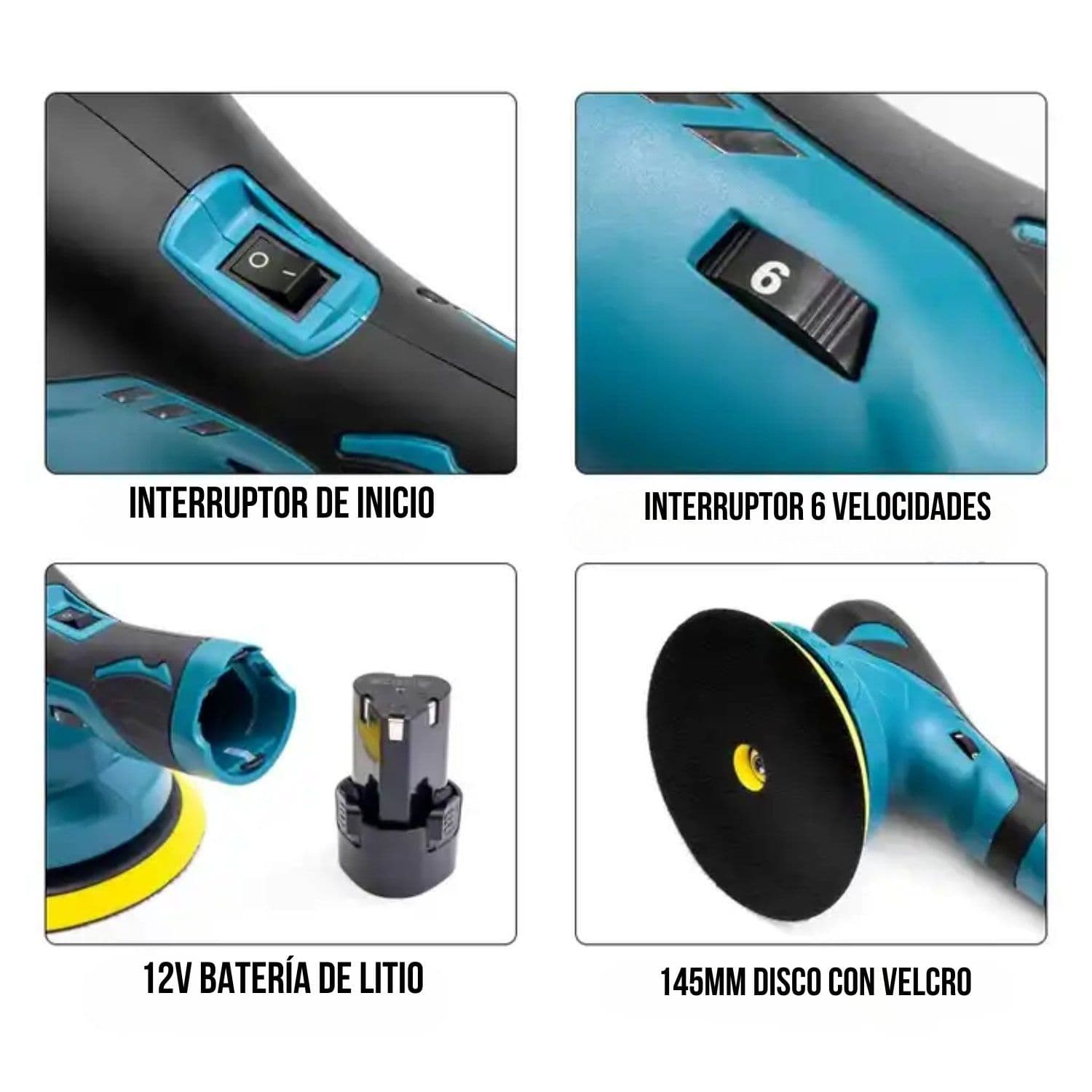 Pulidora Lijadora Inalámbrica 6 Velocidades +2 Baterías 12V — imagen 6