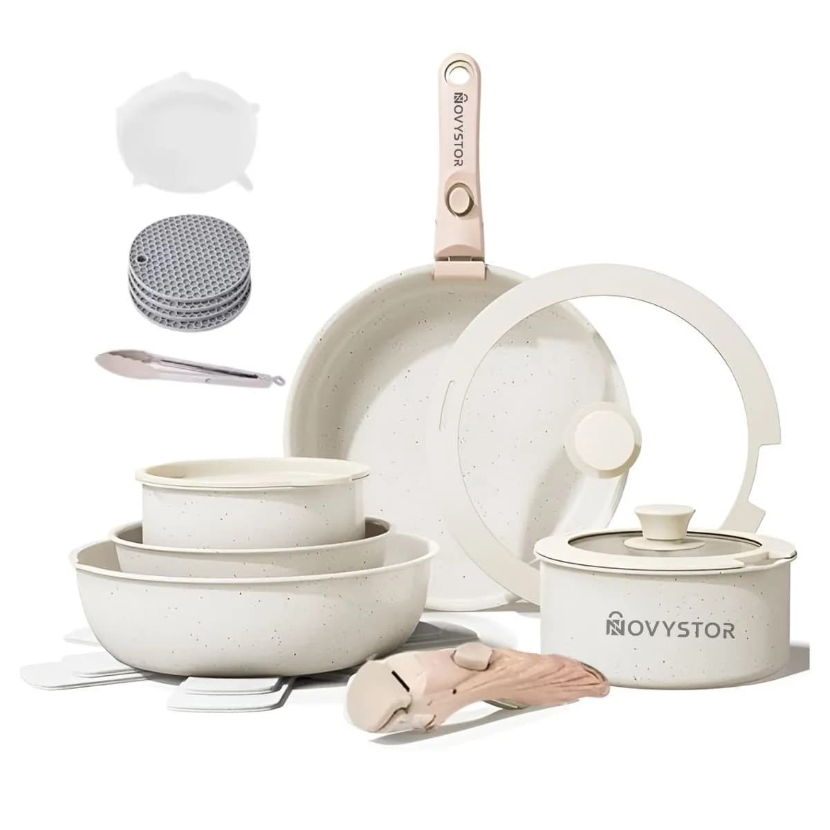 Batería de Cocina - Set Ollas y Sartenes con Mango Extraíble