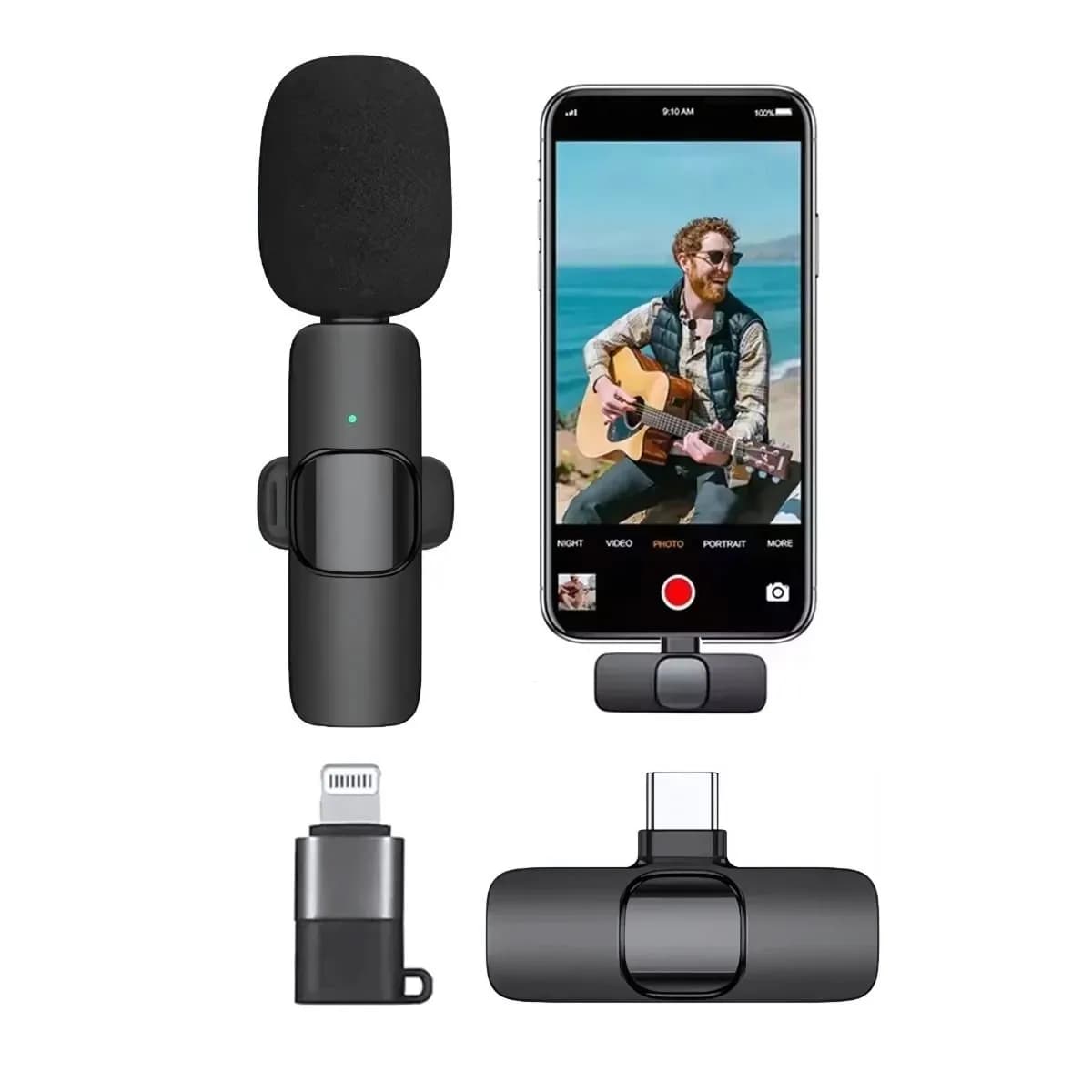 Micrófono Inalámbrico con Adaptador Celular Tipo C Y iPhone