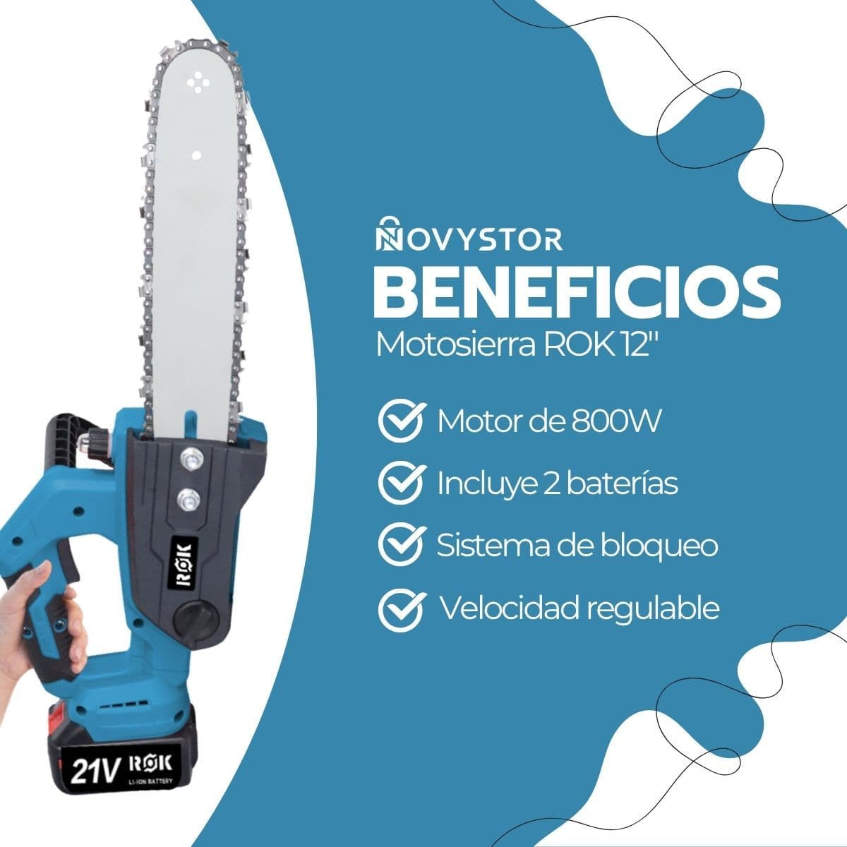Motosierra Eléctrica ROK 12" 900W 21V 2 Baterías Litio — imagen 4