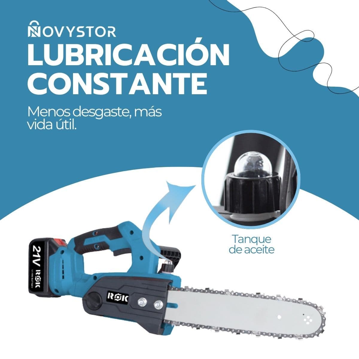 Motosierra Eléctrica ROK 12" 900W 21V 2 Baterías Litio — imagen 5