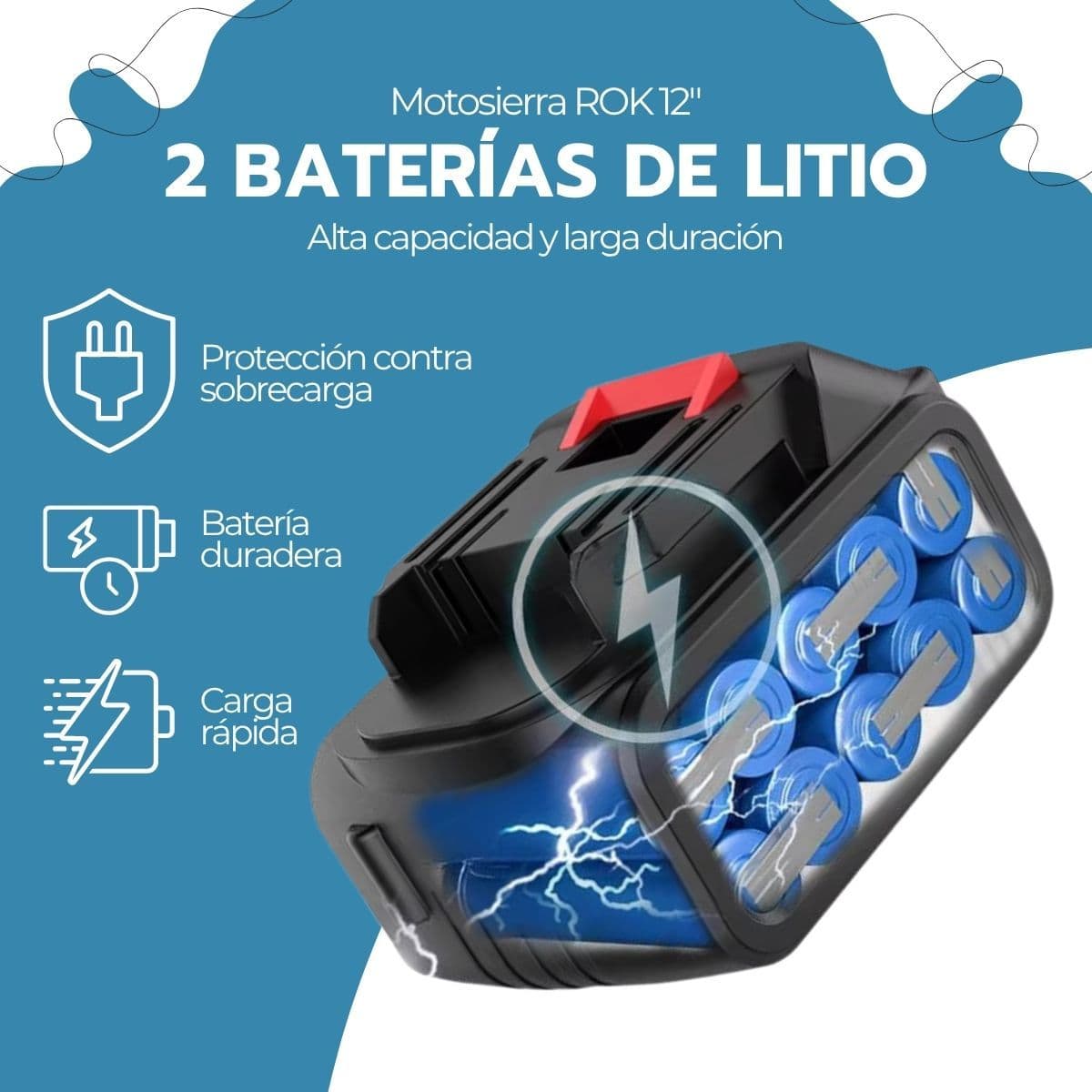 Motosierra Eléctrica ROK 12" 900W 21V 2 Baterías Litio — imagen 8