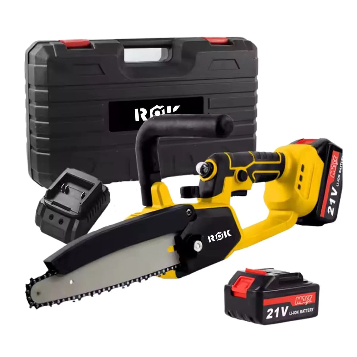 Motosierra Inalámbrica ROK 8" 21V + 2 Baterías y Cadena