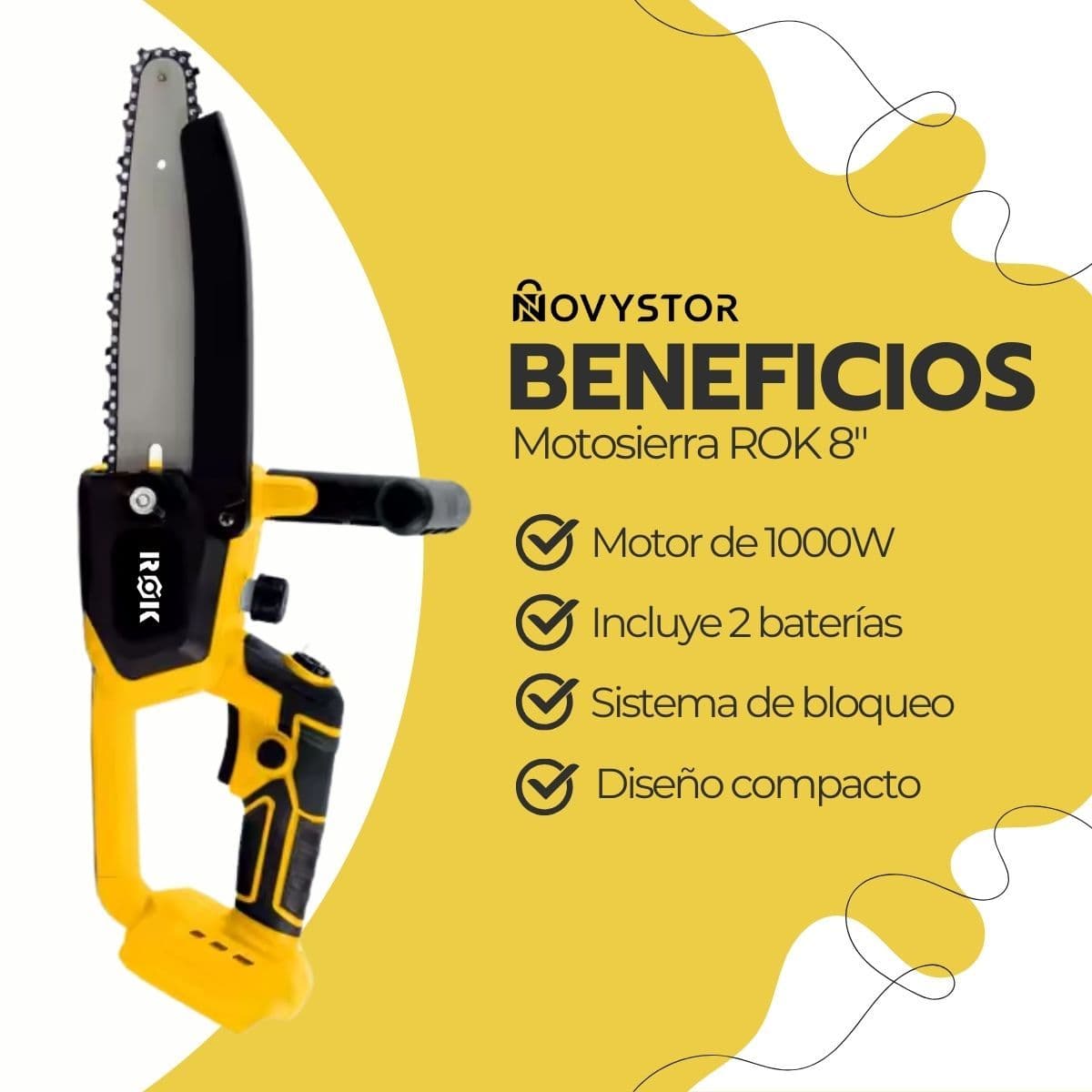 Motosierra Inalámbrica ROK 8" 21V + 2 Baterías y Cadena — imagen 4