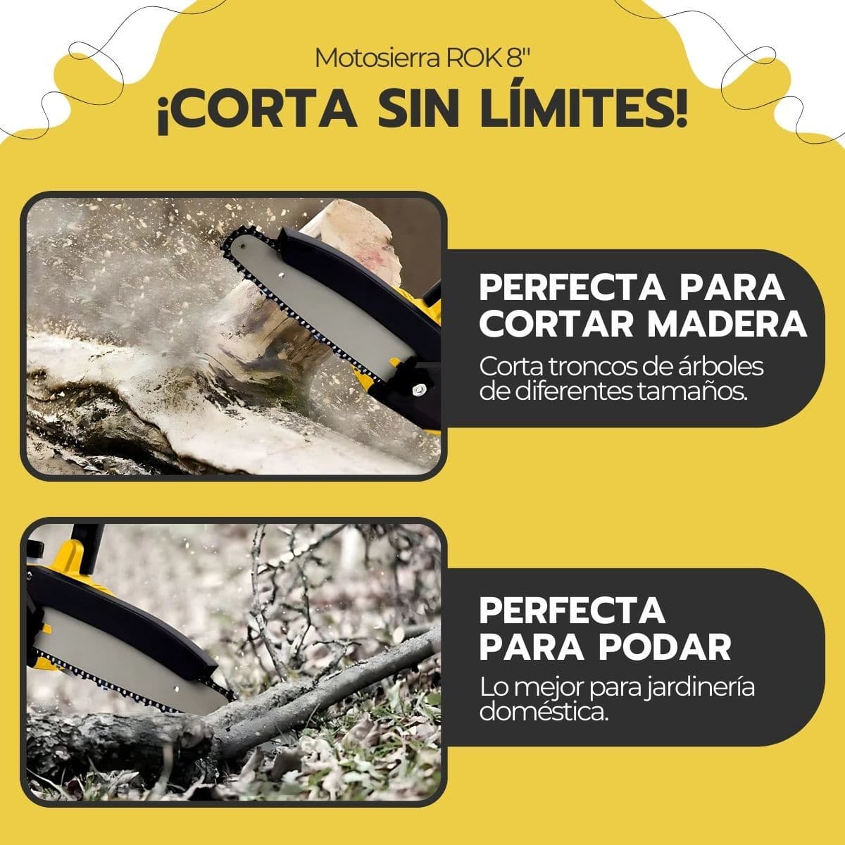 Motosierra Inalámbrica ROK 8" 21V + 2 Baterías y Cadena — imagen 6