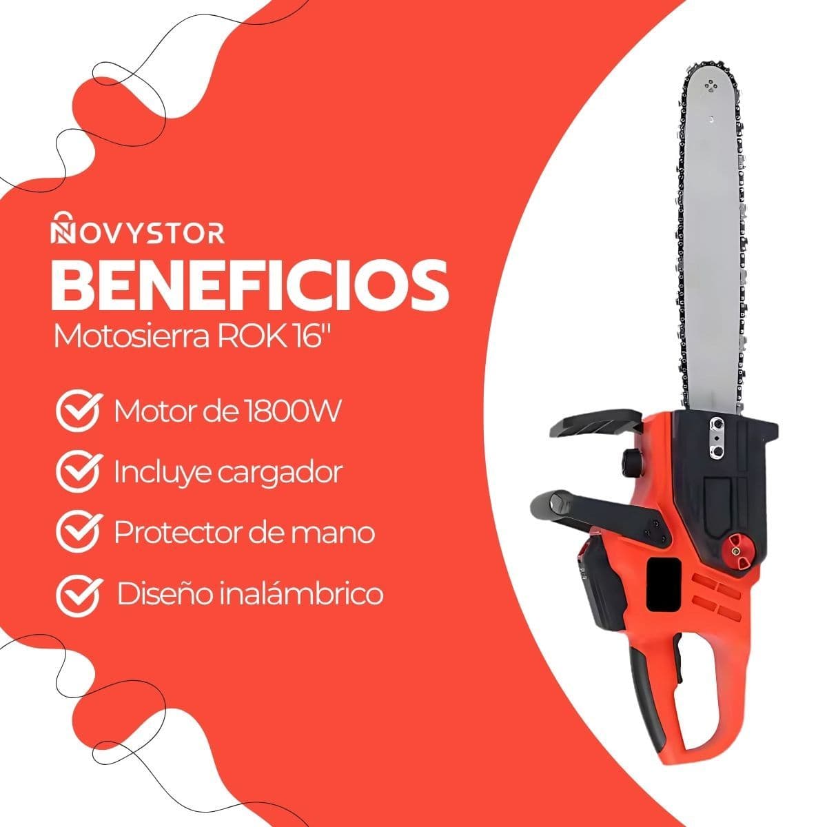Motosierra Eléctrica ROK Inalámbrica 16'' + Funda Protectora — imagen 4