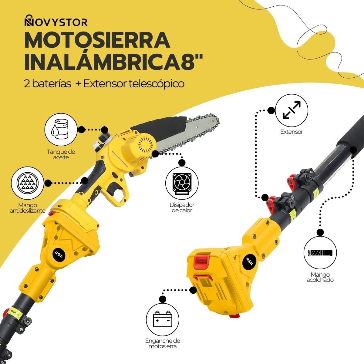 Motosierra 6” ROK Inalámbrica + Extensor y 2 Baterías — imagen 3
