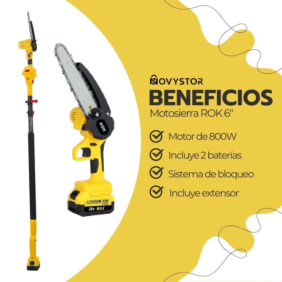 Motosierra 6” ROK Inalámbrica + Extensor y 2 Baterías — imagen 4
