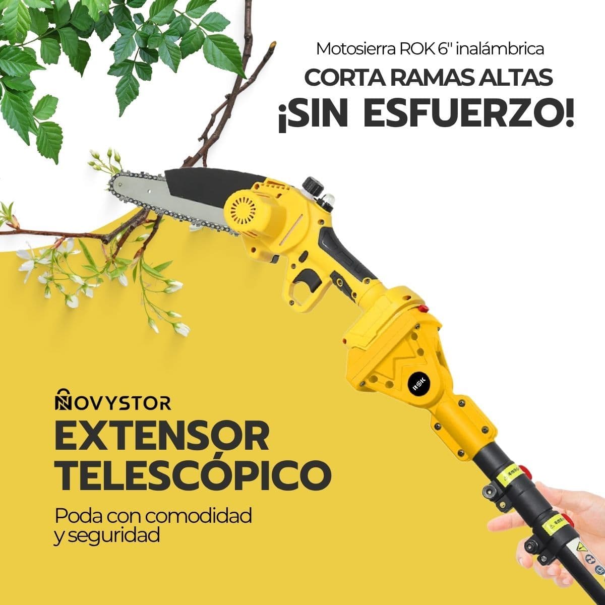 Motosierra 6” ROK Inalámbrica + Extensor y 2 Baterías — imagen 5
