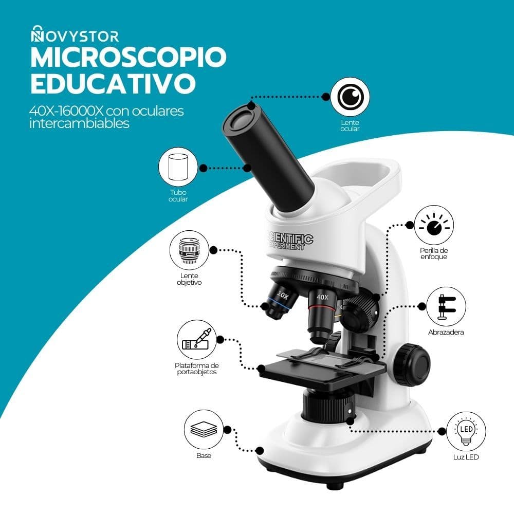 Microscopio Educativo Profesional 16000X Blanco con Muestras — imagen 3