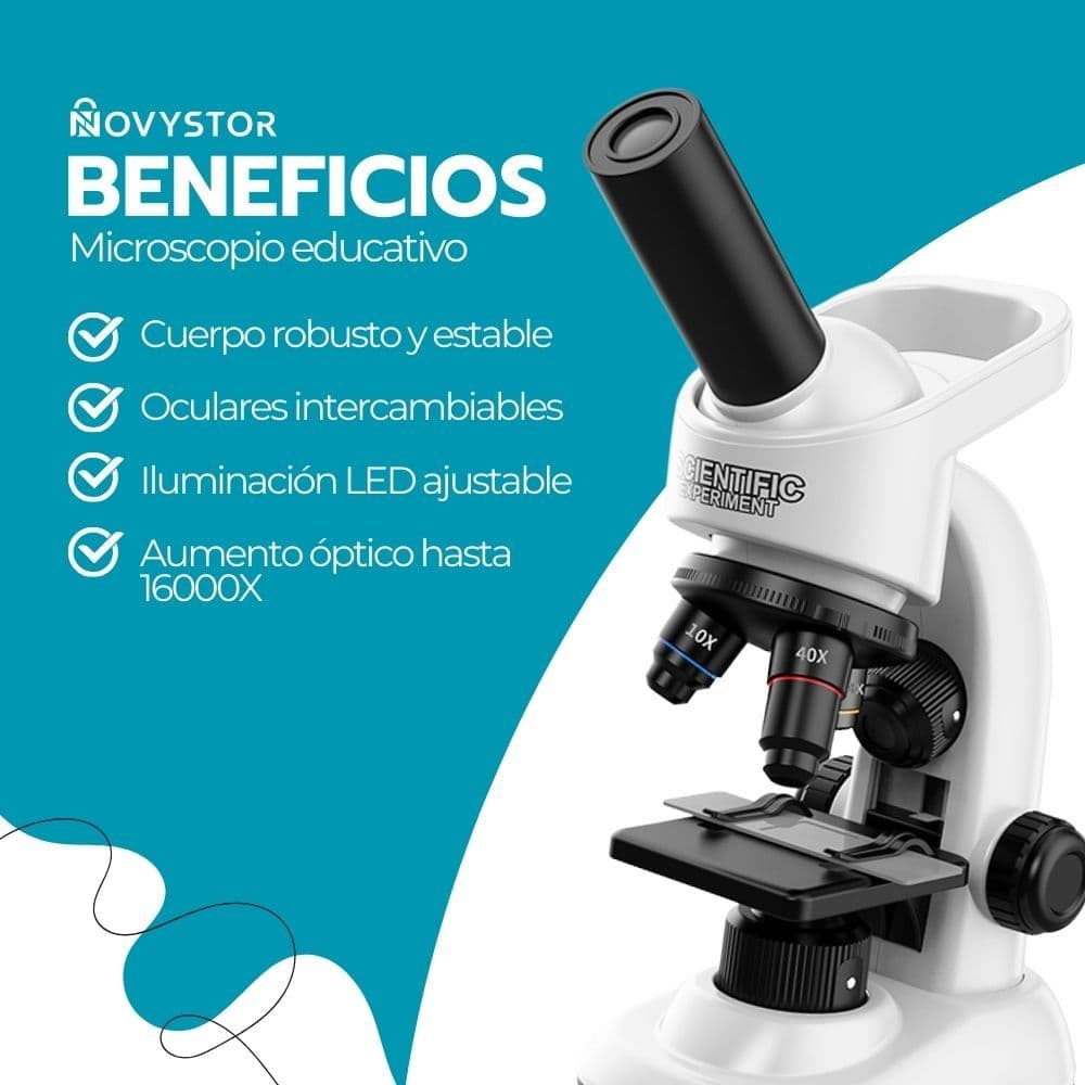 Microscopio Educativo Profesional 16000X Blanco con Muestras — imagen 4