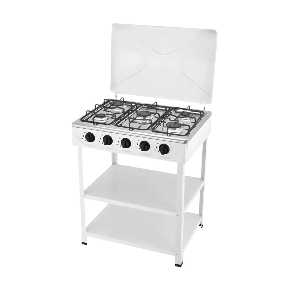 Cocina Encimera Gas 5 Platos con Mesa y Tapa de Acero
