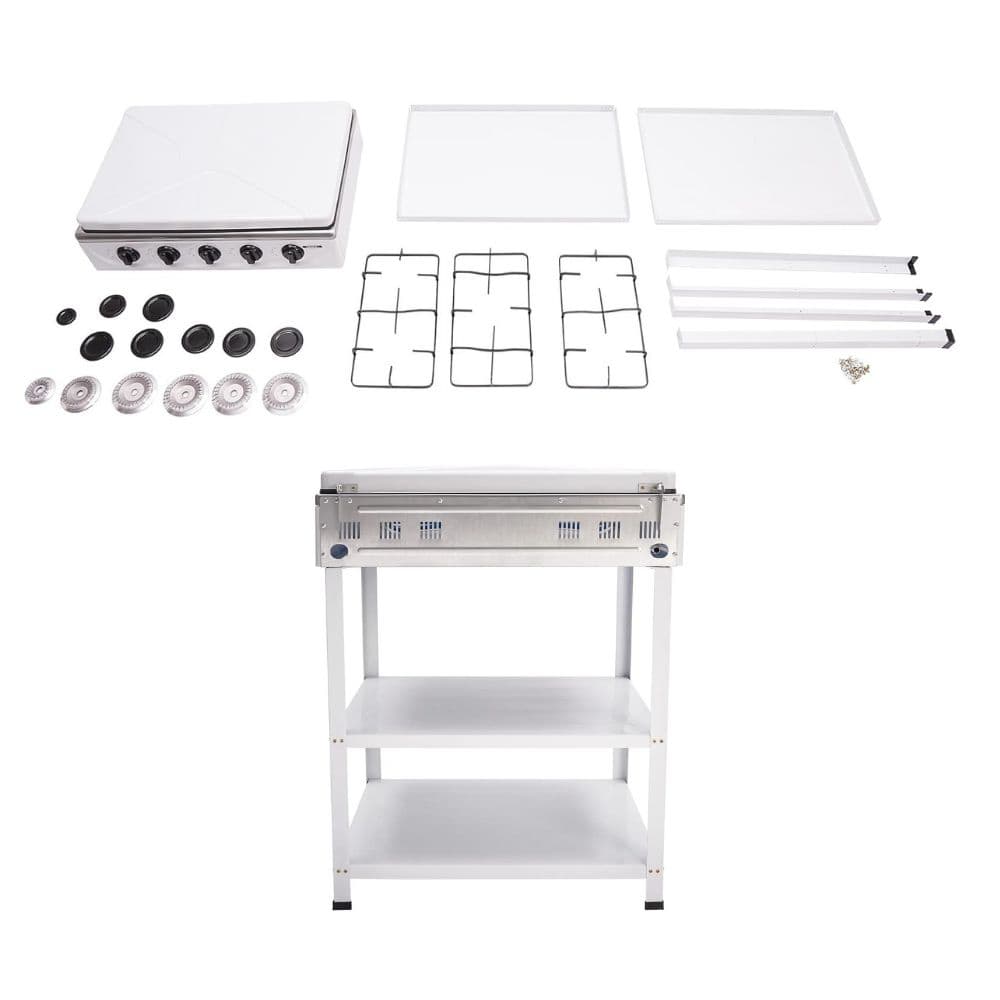 Cocina Encimera Gas 5 Platos con Mesa y Tapa de Acero — imagen 2
