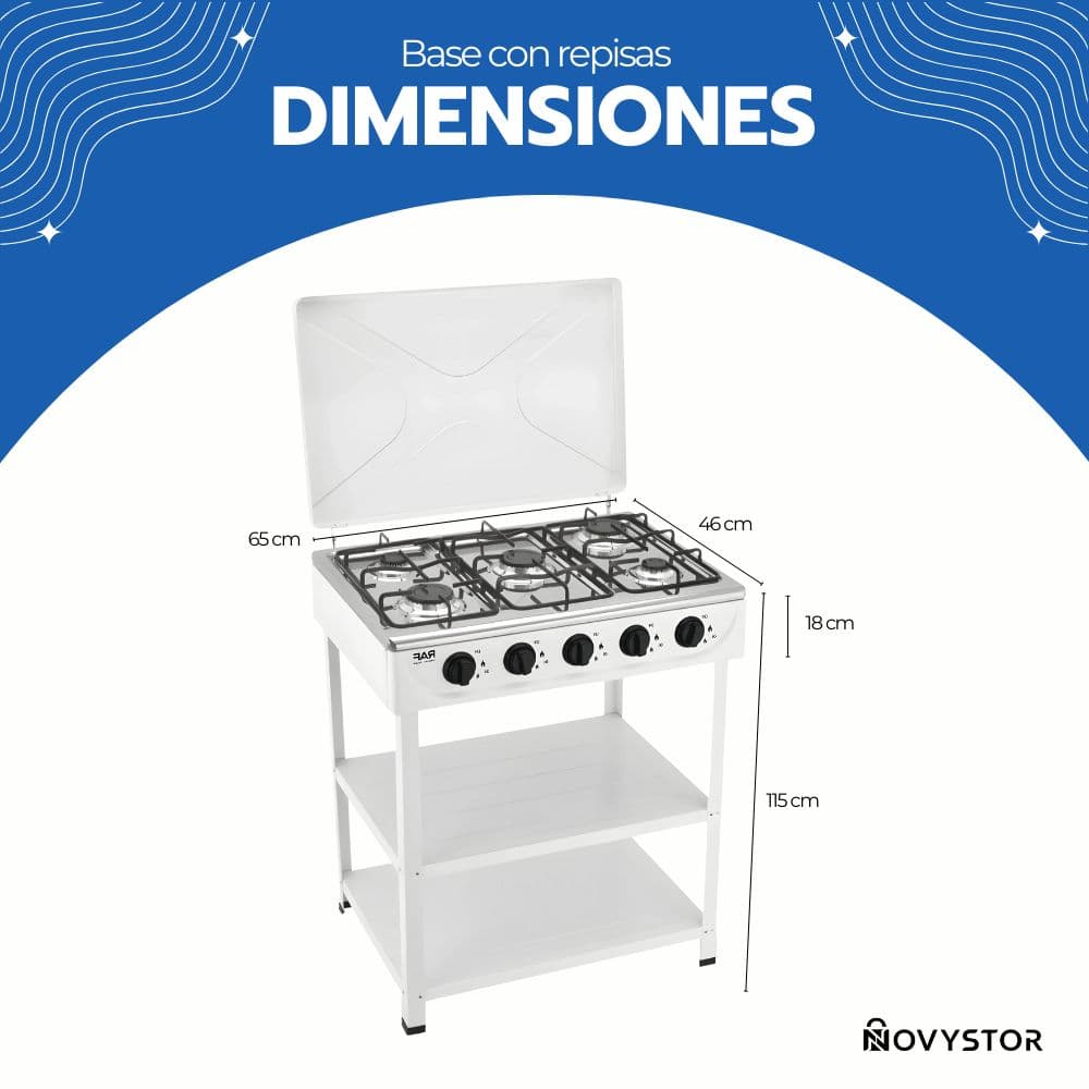 Cocina Encimera Gas 5 Platos con Mesa y Tapa de Acero — imagen 8