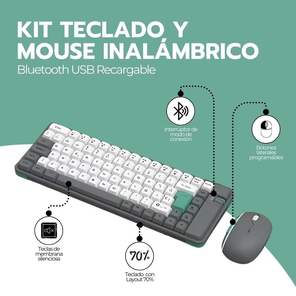 Kit Teclado Y Mouse Inalámbrico Bluetooth USB-C Recargable — imagen 3