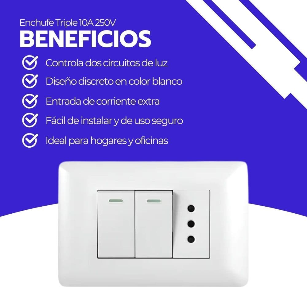 Enfunche + 2 interruptores 10A 250V Blanco Hogar y Oficina — imagen 4