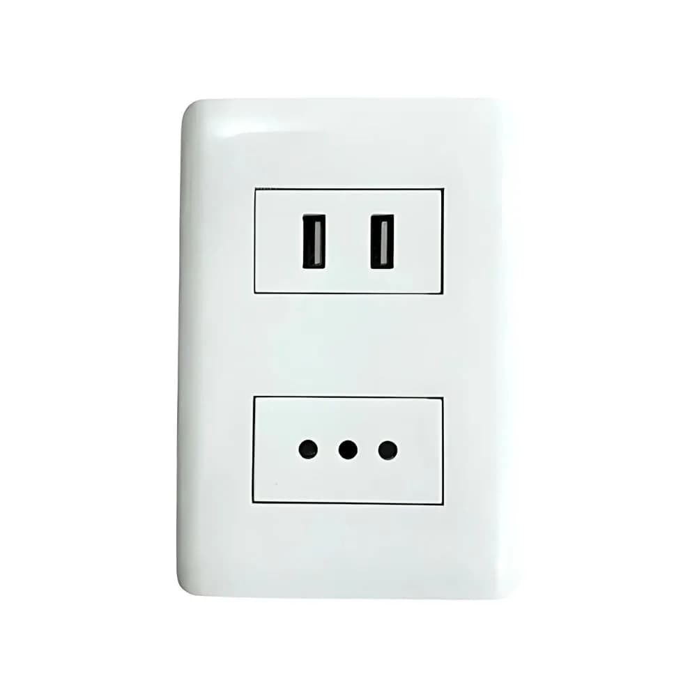 Enchufe Toma Corriente + 2 Puertos USB Blanco Carga Rápida