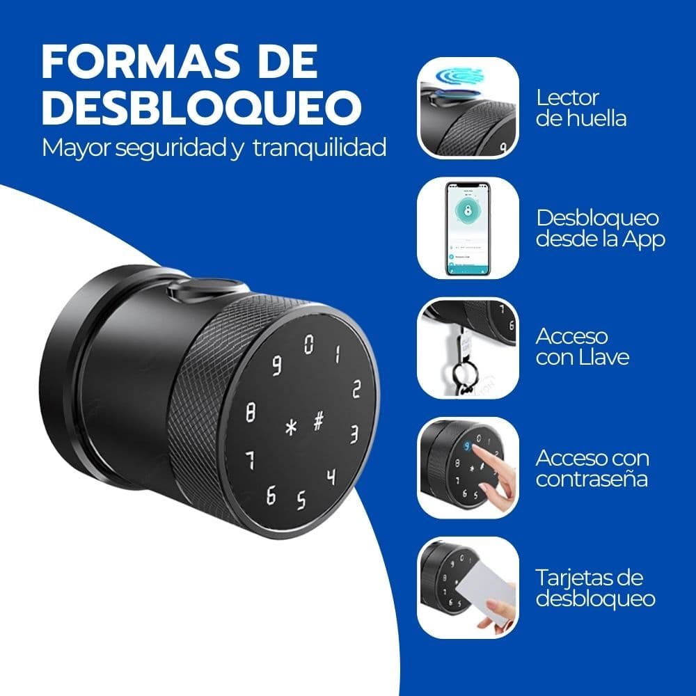 Cerradura Digital Inteligente Circular Acero, huella y Clave — imagen 5