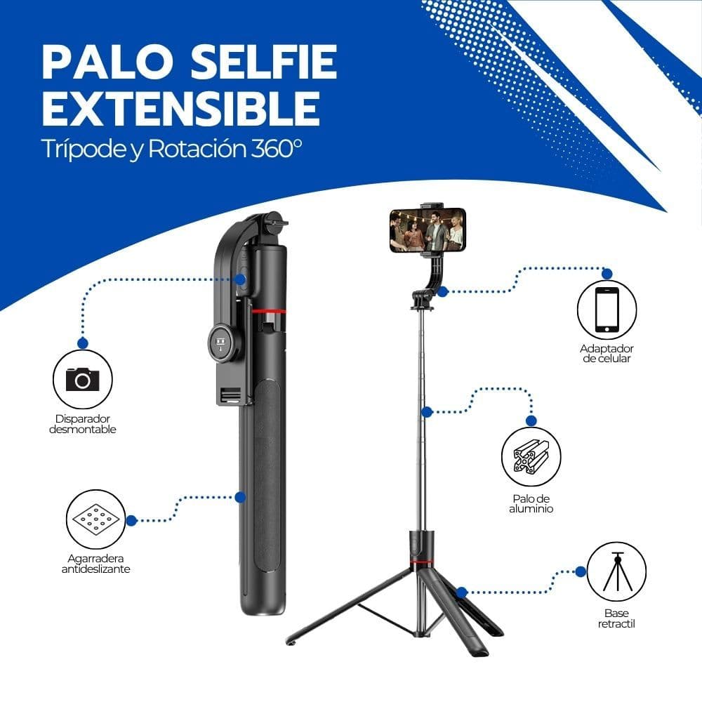 Palo Selfie Extensible Con Trípode y Rotación 360° — imagen 3