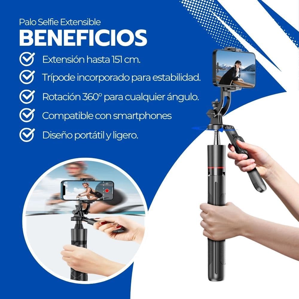 Palo Selfie Extensible Con Trípode y Rotación 360° — imagen 4
