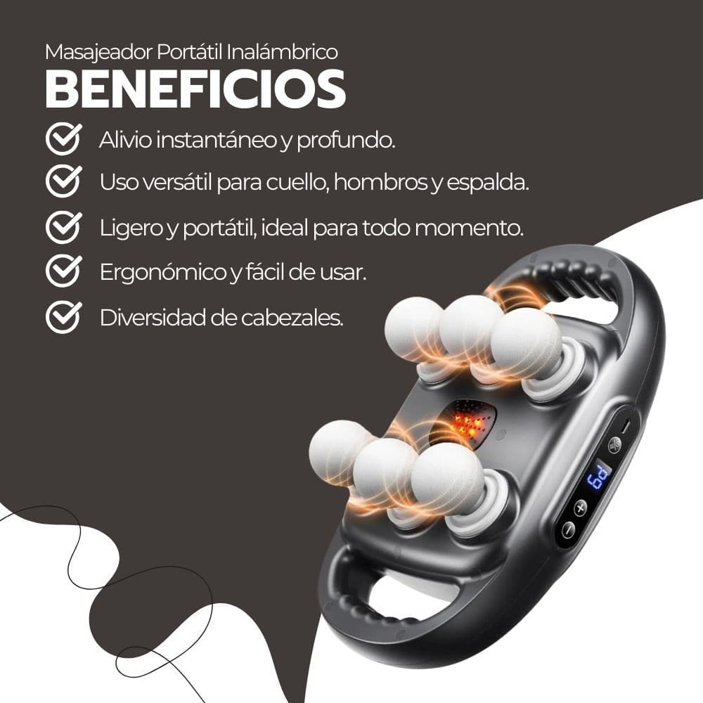 Masajeador Portátil Inalámbrico 6 Cabezales Recargable — imagen 4