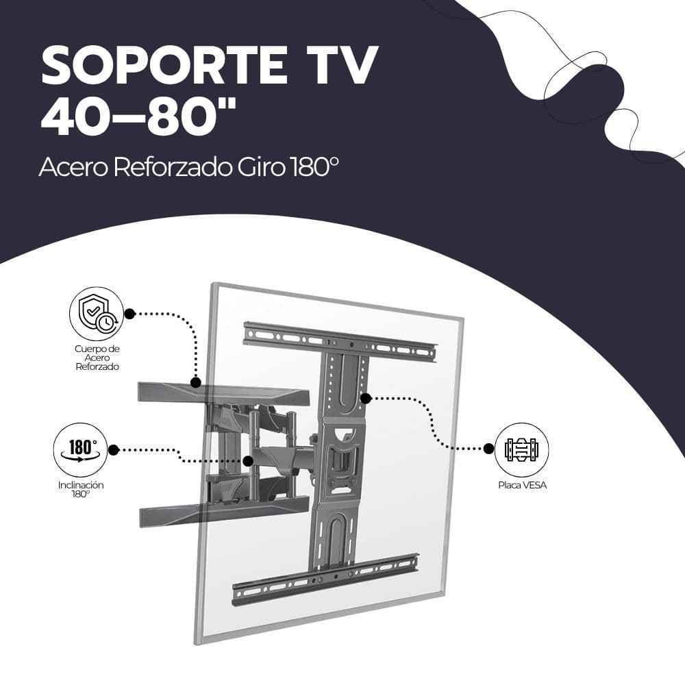 Soporte TV Full Motion 40–80" Acero Reforzado Giro 180° — imagen 3