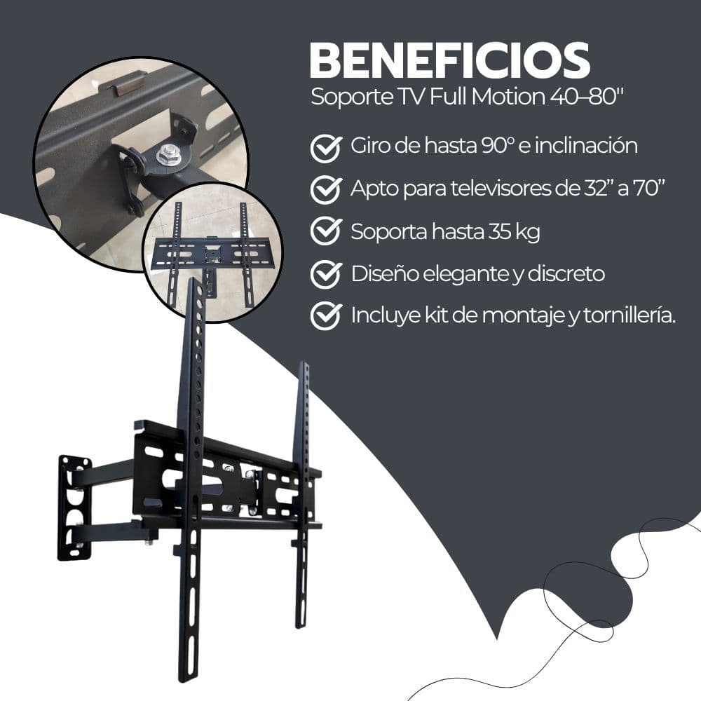 Soporte TV Articulado de Pared 32-70 Pulgadas Acero 35Kg — imagen 4