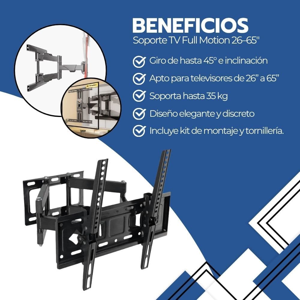Soporte TV Articulado 26-65 Pulgadas Acero Brazo Doble — imagen 4