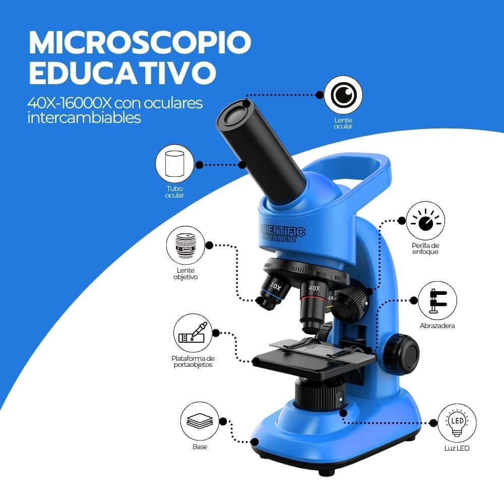 Microscopio Educativo 16000X con Accesorios de Ciencia Azul — imagen 3