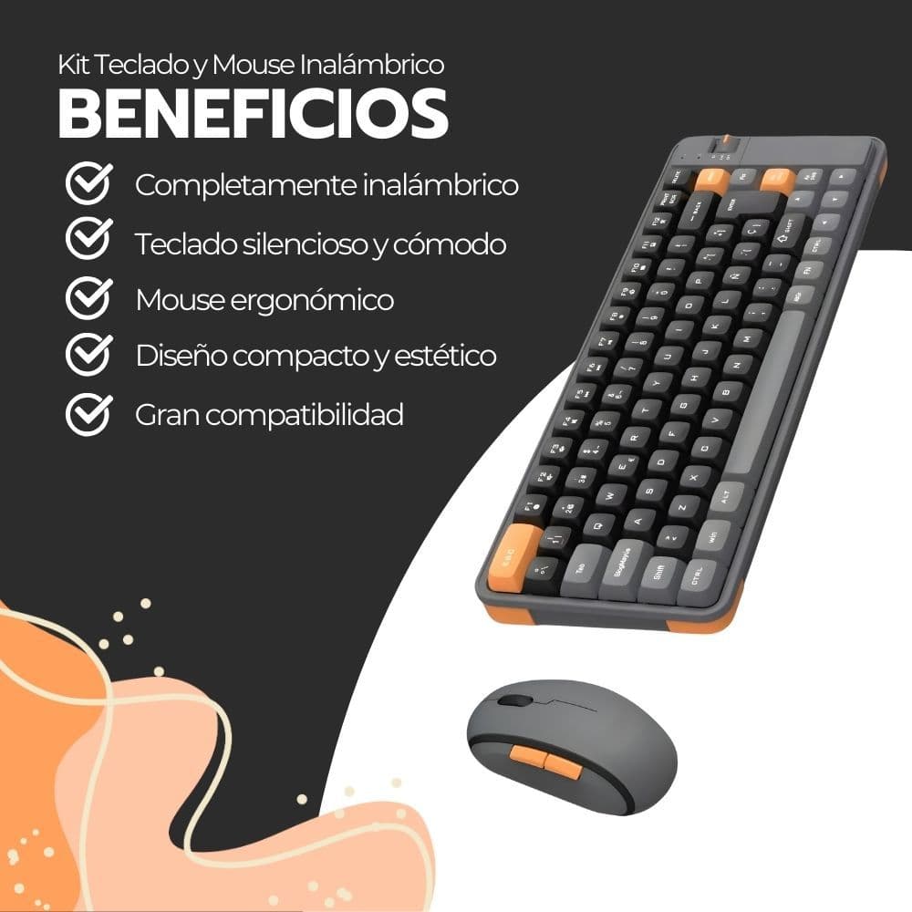 Kit Teclado y Mouse Inalámbrico Bluetooth USB Amarillo — imagen 4