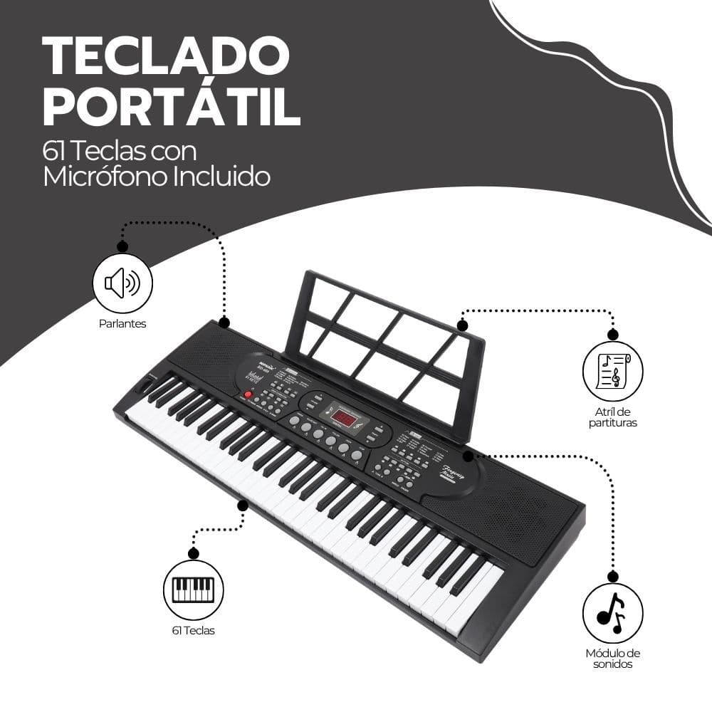Teclado Musical Portátil 61 Teclas con Micrófono Incluido — imagen 3