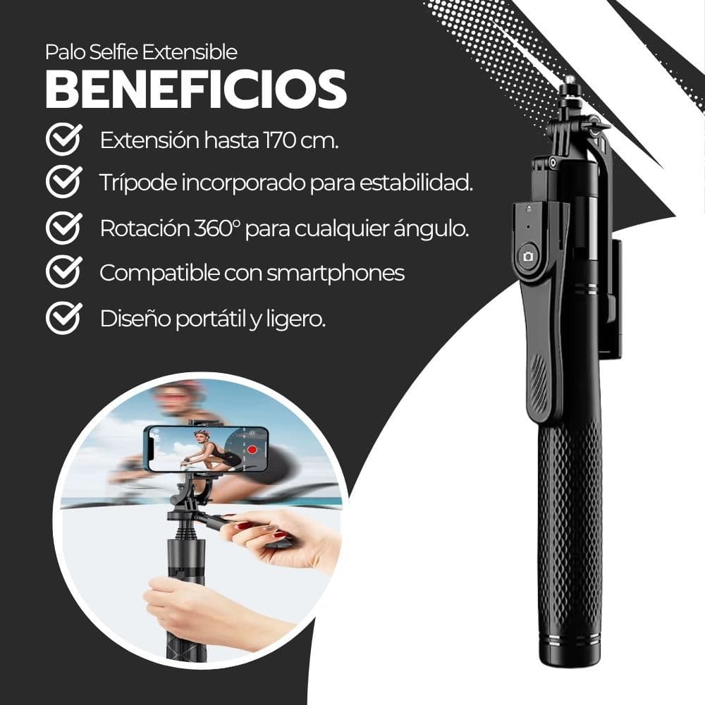 Trípode Palo Selfie Extensible 1.7m y Control Bluetooth — imagen 4